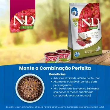 Monte a combinacao perfeita da Racao N-D Quinoa Caes Adultos Skin - Coat Pato 7